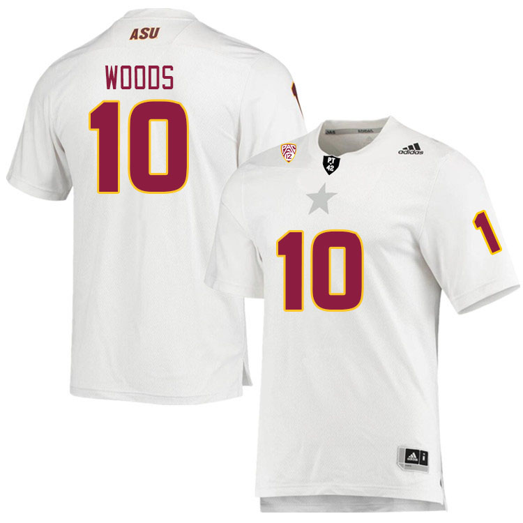 Men #10 Ed Woods Arizona State Sun Devils College Football Jerseys Stitched Sale-White - Click Image to Close